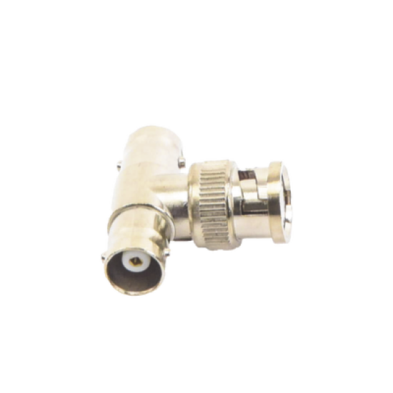 Adaptador en T para 75 Ohm de Conector BNC Macho a Doble BNC Hembra, Níquel/ Oro/ Teflón.