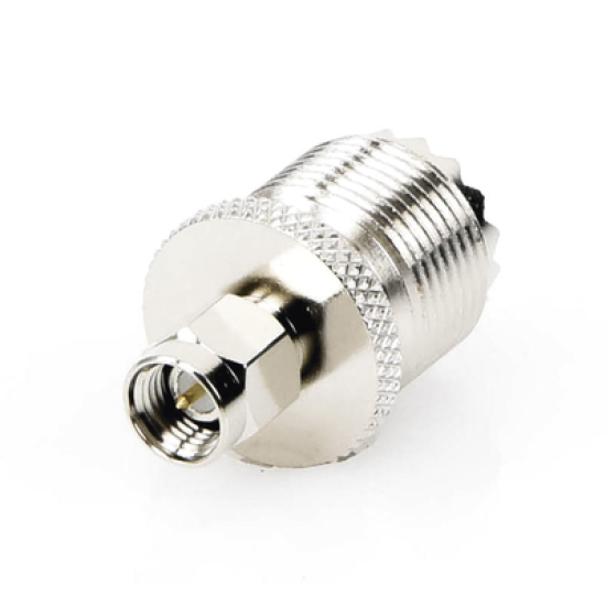 Adaptador en Línea, de Conector SMA Macho a UHF Hembra (SO-239), Níquel/ Oro/ Teflón.