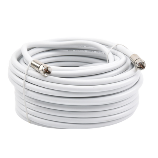 Jumper Coaxial con Cable Tipo RG-6 en Color Blanco de 15.24 Metros de Longitud y Conectores F Macho en Ambos Extremos. 75 Ohm de Impedancia.