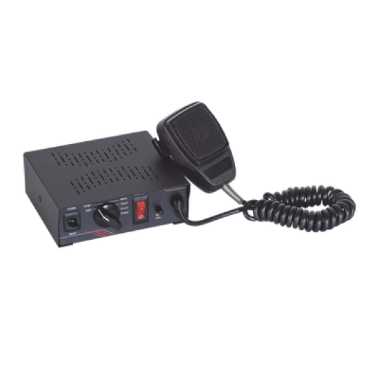 Sirena Vehicular de 100W de Potencia, Con Switch Giratorio de 6 posiciones y Micrófono Integrado de Uso Rudo