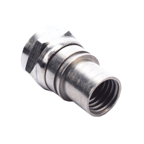 Conector F Macho Plegable, Con PIN para Cable RG-59, Cuerpo de Bronce Niquelado.