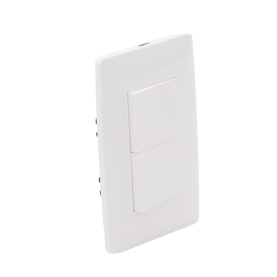 Apagador Dúplex de 10 A/ 127 V CA ~ 60 Hz /  1 1/2 Módulos / Color Blanco.