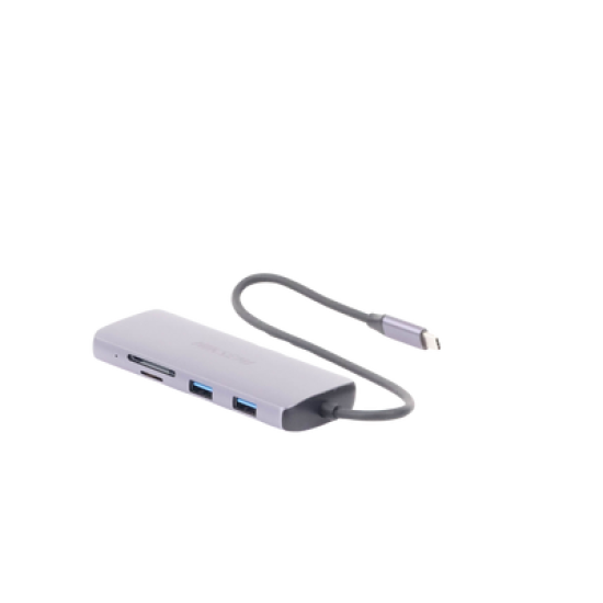 Hub (Adaptador) USB - C / 8 en 1 / 1 Salida HDMI (4K) / 1 Salida USB 2.0 / 3 Salidas USB 3.0 / 1 Salida SD (Memoria SD) / 1 Salida TF (Micro SD) / 1 Entrada USB - C (Carga Rapida / 100 Watts)