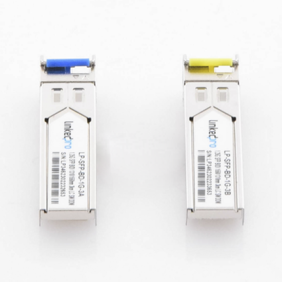 Transceptores Ópticos Bidireccionales SFP (Mini-Gbic) / Monomodo 1310 & 1550 nm / 1.25 Gbps / 1000BASE-BX / Conector LC/UPC Simplex / DDM / Hasta 3 km / 2 Piezas 