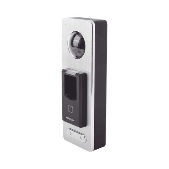 2 EN 1 / Lector Biométrico IP65 con Función de Videoportero y lector QR Incluida/ Llamada a APP de Smartphone Hik-Connect P2P (No requiere monitor) /  Soporta Tarjetas - Huellas - Códigos QR / Cámara 2 MP Compatible con DVRs y 