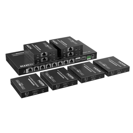 Kit Divisor y Extensor HDMI / Divide 1 Fuente HDMI a 8 Pantallas / Extiende la señal HDMI hasta 70 m / Resolución 4K @ 60 Hz/ Cat 6/6a/7 / IPCOLOR / CERO LATENCIA / Uso 24/7 / Puerto S/PDIF / EDID / RS232 / Salida Loop / Alimente solo el Tx 