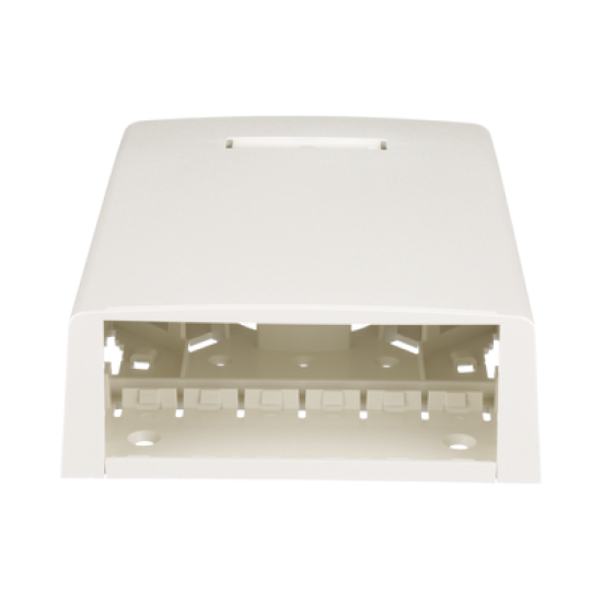 Caja de Montaje en Superficie, Con Accesorio para Resguardo de Fibra Óptica, Para 12 Módulos Mini-Com, Color Blanco Mate 