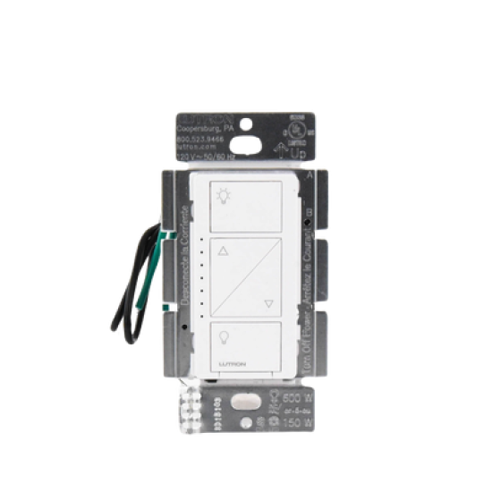 (Caseta Wireless) Atenuador de pared. Aumenta/Disminuye Intensidad de Iluminación.  No requiere cable neutro. 150W LED / 600W INC/HAL