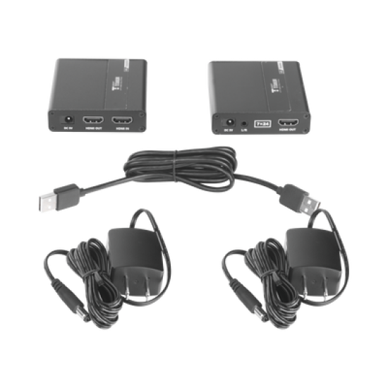Kit extensor KVM (HDMI y USB) | 40m 4k@30Hz 40m | 1080P@60Hz | Cat 6, 6a y 7 | CERO LATENCIA | HDR | Salida Loop | Uso 24/7 | Salida de audio de 3.5mm | Transmite el Video y Controla tu DVR vía USB a distancia.