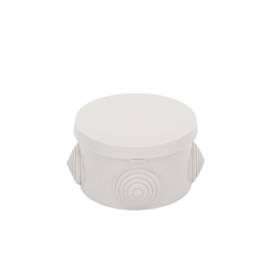 Caja Derivación-Conexión de Plástico Circular con 4 Glándulas de Goma (70 diámetro X 48 alto mm). Para Instalaciones Comerciales,  Residenciales e Industriales. Cerrado a Presión. 