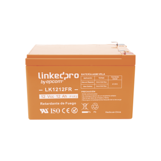 Batería 12 V / 12 Ah / UL / Tecnología AGM-VRLA / Vida útil promedio de 5 aRetardante a la Flama / Uso en equipo electrónico, Alarmas de Intrusión / Incendio / Control de acceso / Video Vigilancia / Terminales F1 ( Inclu