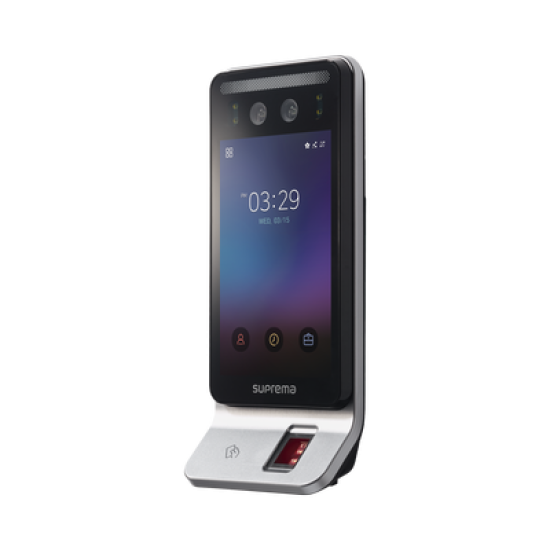 Lector Multi-tecnologia con detector de cubrebocas- Reconocimiento Facial, Huella, Tarjeta Móvil y lector de RFID(125kHz EM & 13.56 Mhz MIFARE)  Compatible con BioStar2,  Uso para Control de Acceso y Asistencia