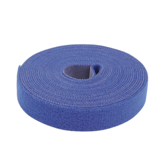 Cinta de Contacto Autoadherente Color Azul / 1.6 cm x 25 metros / Espalda con Espalda (Gancho y Bucle) 