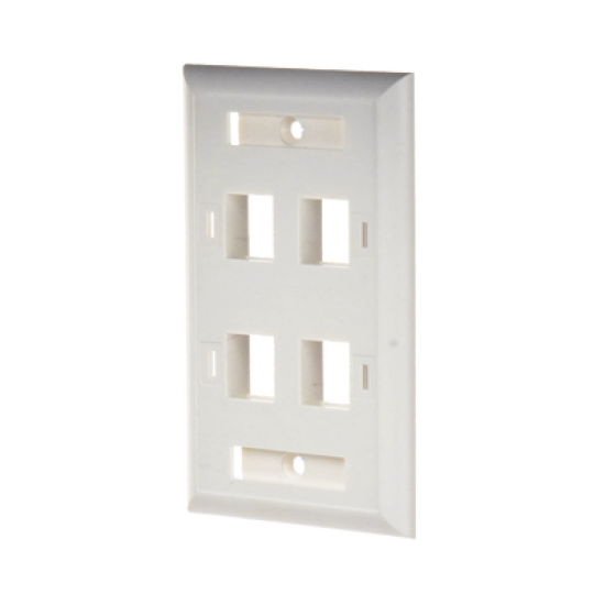 Placa de pared de 4 puertos, Keystone, con espacio para etiqueta, Color blanco
