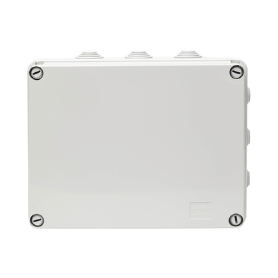 Caja de derivación de PVC Auto-extinguible con 12 entradas, tapa atornillada, 240x190x90 MM, Para Exterior (IP55)