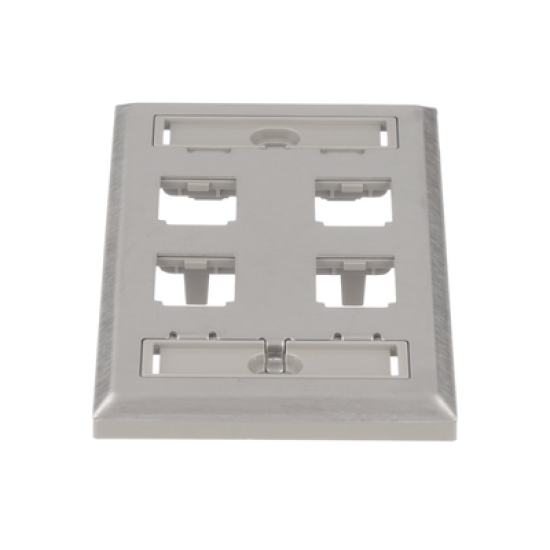 Placa de Pared Vertical, de Acero Inoxidable, Salida Para 4 Puertos Mini-Com, Con Espacios Para Etiquetas