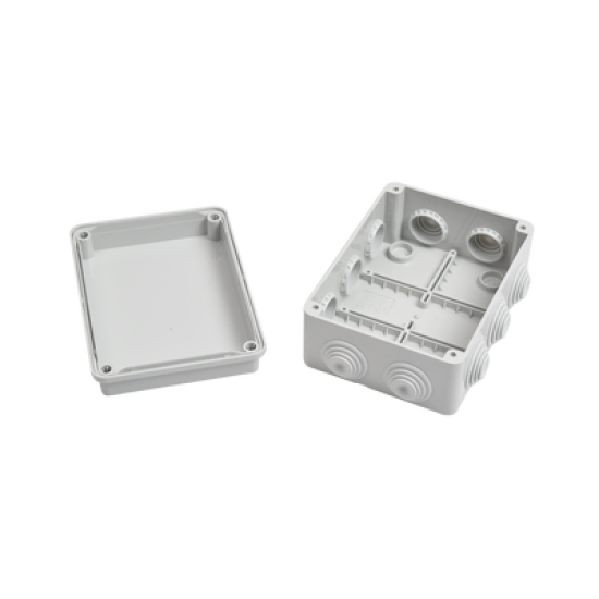 Caja de derivación de PVC Auto-extinguible con 10 entradas, tapa atornillada, 150x110x70 MM, Para Exterior (IP55)