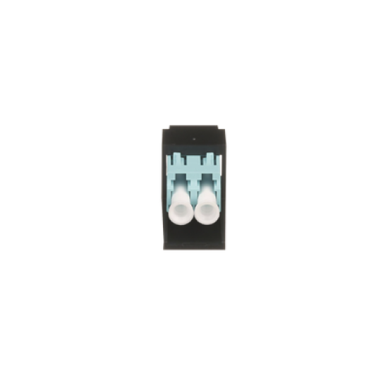 Módulo Acoplador LC Duplex, para Fibra Óptica Multimodo OM3/OM4, Tipo Mini-Com, Color Aqua