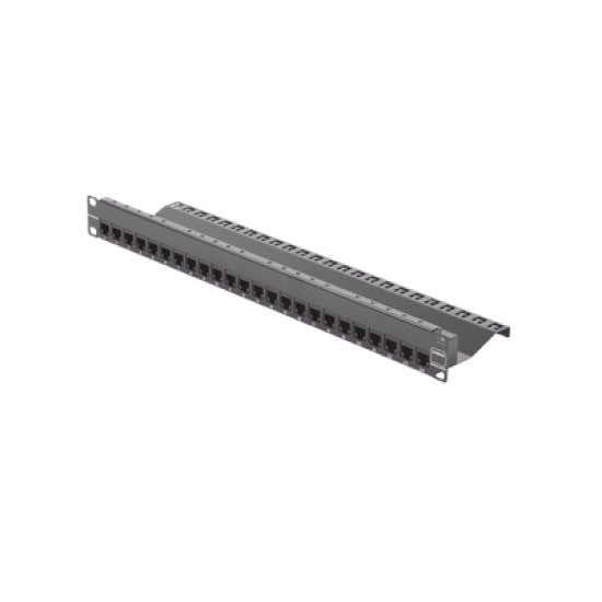 Patch Panel Z-MAX de 24 puertos, Blindado, Precargado con Jacks Categoria 6A, Plano, 1UR