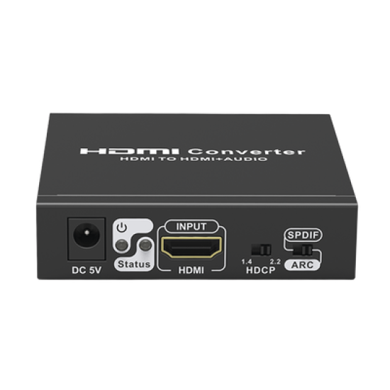 Extractor de Audio de HDMI a HDMI + Audio / Salida de Audio Digital o Análoga / SPDIF / Toslink / Auxiliar 3.5mm (Estéreo) / Salida HDMI solo video / Soporta ARC / HDR / HDCP / Separa el Audio del Contenido HDMI .