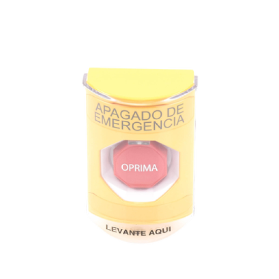 Botón de Apagado de Emergencia, Texto en Español, Tapa Protectora de Policarbonato Súper Resistente, Restablecimiento con Llave