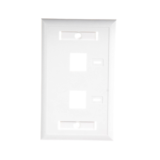 Placa de pared de 2 puertos, Keystone, con espacio para etiqueta, Color Blanco
