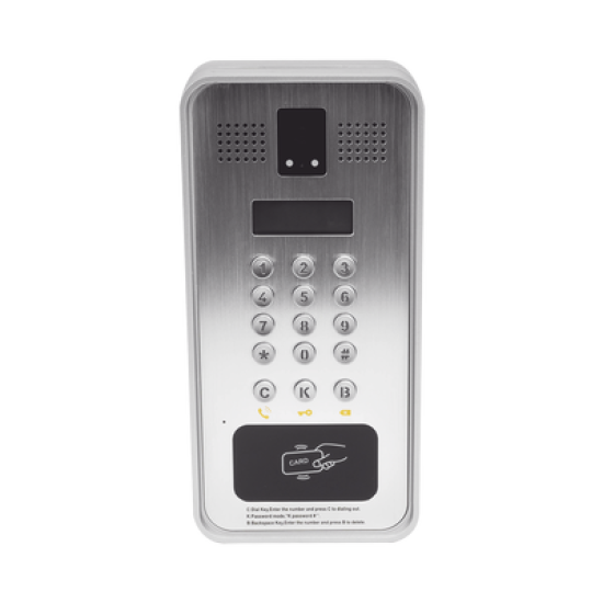 Video portero IP/SIP Con Cámara y pantalla LCD, 2 Relevadores Integrados (entrada y salida), Onvif y lector de tarjetas RFID, puerto WIEGAND (entrada).