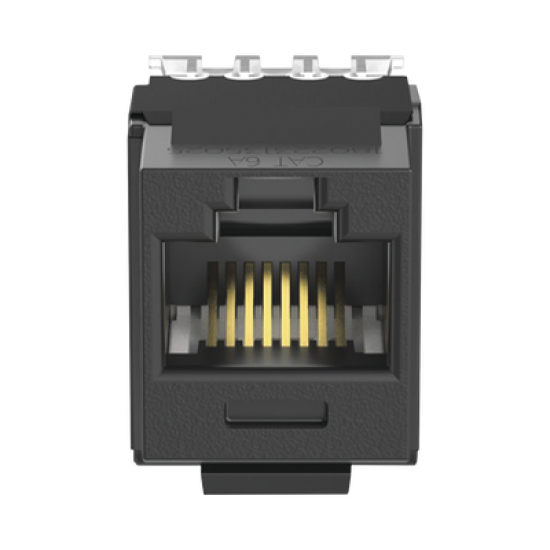 Conector Jack Estilo 110 (de Impacto), Tipo Keystone, Categoría 6A, de 8 posiciones y 8 cables, Color Negro