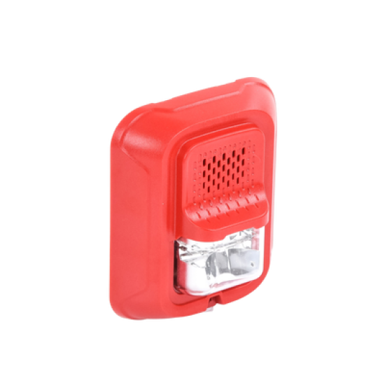 Sonorizador Tipo Chime con Lámpara Estroboscópica a 2 Hilos, Montaje en Pared, Color Rojo, con Configuración Estroboscópica Seleccionable, Nuevo Diseño Moderno y Elegante y Menor Consumo de Corriente