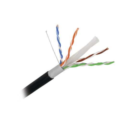 Cable Cat6+ CALIBRE 23, Intemperie con GEL DOBLE CHAQUETA, ETL, UL, color negro de 305 Metros, para Climas EXTREMOS