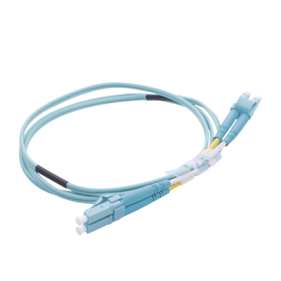 Jumper de Fibra Óptica Multimodo OM4 50/125 LC-LC OFNR (Riser), 2.0 mm, Dúplex, Aqua, 1 metro