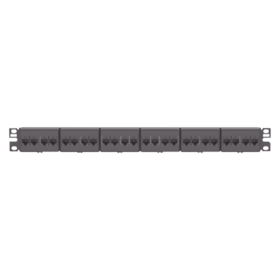 Panel de Parcheo con 24 Acopladores Mini-Com, Plano, Categoría 6, de 1 UR, Color Negro 