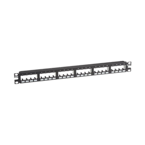 Panel de Parcheo Modular Mini-Com (Sin Conectores), Plano de Instalación al Ras, Sin Blindaje, de 24 puertos, 1UR