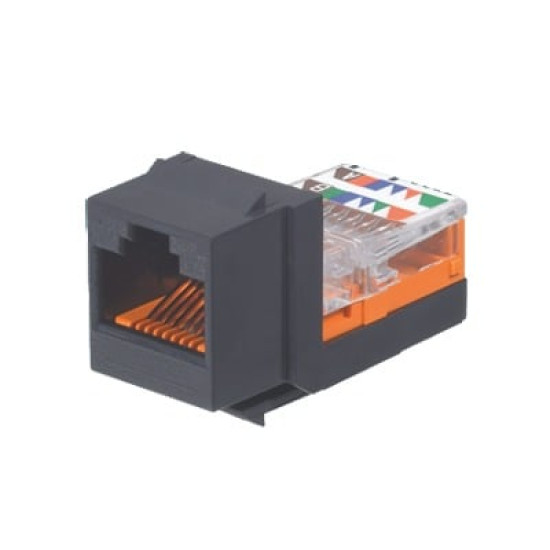 Conector Jack Estilo Leadframe, Tipo Keystone, Categoría 5e, de 8 posiciones y 8 cables, Color Negro Conector Jack Estilo Leadframe, Tipo Keystone, Categoría 5e, de 8 posiciones y 8 cables, Color Negro