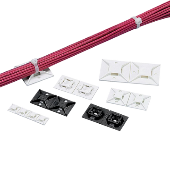 Montaje-Sujetador Para Cable de 4 vías, con Adhesivo Acrilico, 25.4 x 25.4mm (1in x 1in), Color Negro, Uso en Exterior, 1 pieza