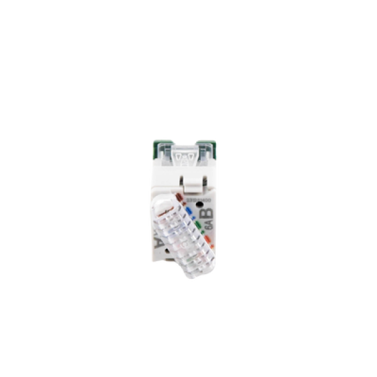 Jack UltraMAX Cat6A, UTP, Montaje híbrido en Placa de Pared (Plano y Angulado), Color Verde, Punch Down