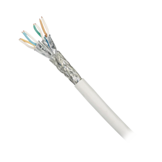 Bobina de Cable Blindado S/FTP de 4 pares, Cat7, Inmune a Ruido e Interferencias, LSZH (Bajo humo, Cero Halógenos), Color Blanco, Bobina de 500 m