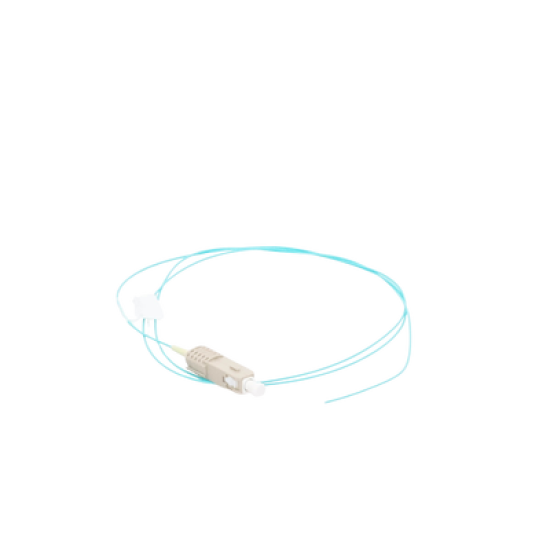 Pigtail de Fibra Óptica LC Simplex, Multimodo OM3 XGLO 50/125, OFNR, Color Aqua, 1 Metro