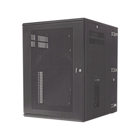 Gabinete PanZone de Montaje en Pared, de 19in, Puerta Ventilada, 18 UR, 762mm de Profundidad, Color Negro