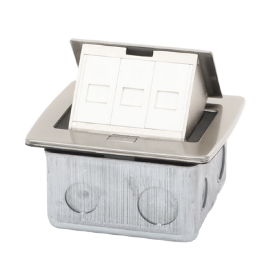 Mini caja de piso rectangular para datos y conectores tipo Keystone, Color y material en acero inoxidable (3 puertos) (11000-21202)