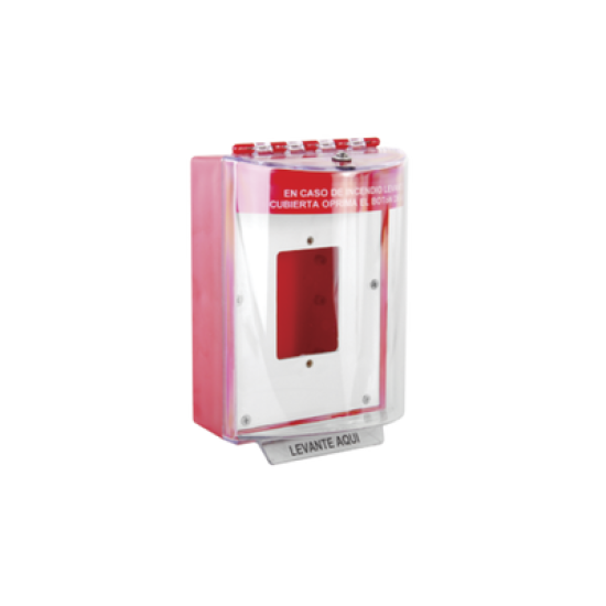 Cubierta Universal De Policarbonato Con Espaciador y Placa De Montaje Interna, Texto De Incendio En Español, Interior/Exterior, Serie Universal Stopper®