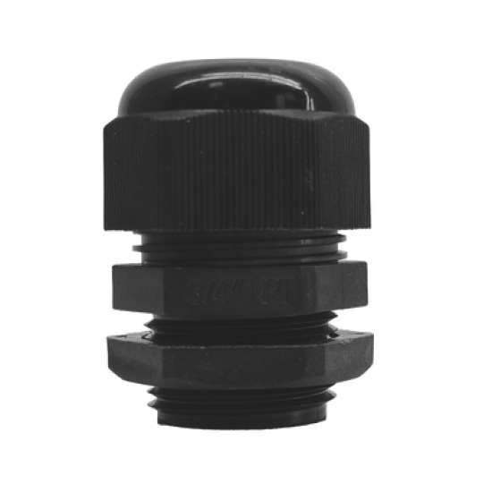Conector Plástico Negro Tipo Glándula para Rosca NPT 3/4