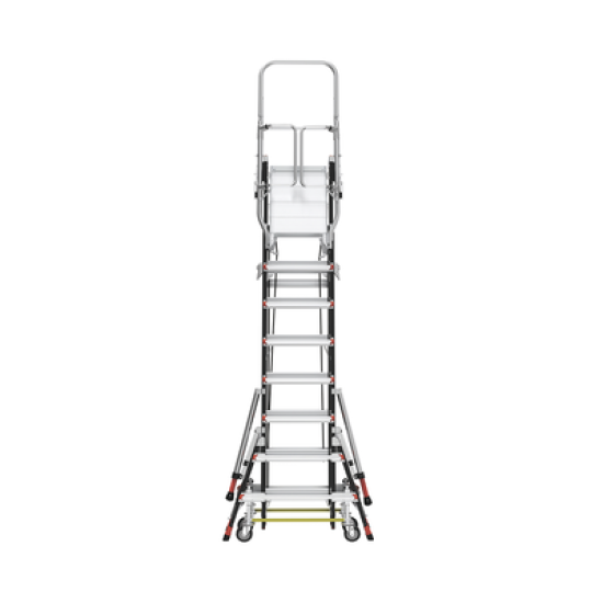 Escalera de Fibra de Vidrio  con Jaula de 8'-14' (2.44 - 4.27 m). Con Ajuste en Ruedas (RATCHET™ Leveler) (SKU:18515-817).