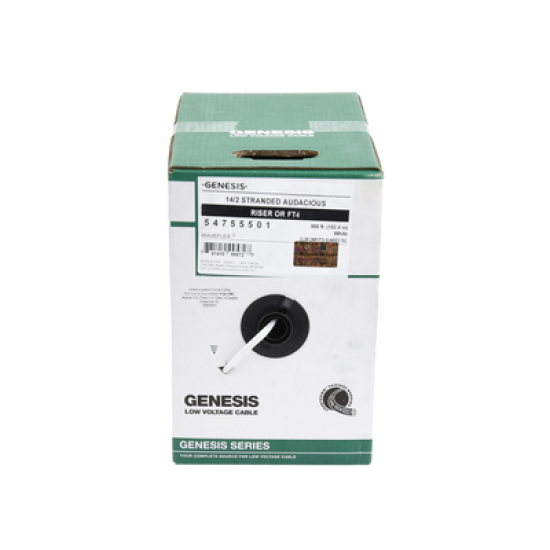 Bobina de 152 Metros / Cable de Cobre / 2 x 14 AWG / Tipo Audio CMR, CLR3R, FT4 / Para Intemperie / Color Blanco / Para Aplicaciones en Audio / AUDACIOUS
