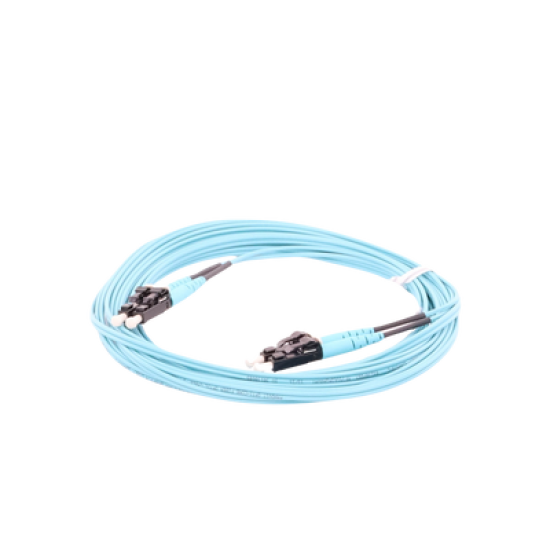Jumper de Fibra Optica Multimodo 50/125 OM3, LC-LC Duplex, OFNR (Riser), Color Aqua, 5 Metros