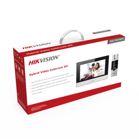 Kit de Videoportero Analógico de Plastico / IP a 4 Hilos con Función de Llamada a App Hik-Connect / Monitor se Conecta a Internet por Cable o WiFi y por 4 Hilos al Frente de Calle / Expandible a Mas Equipos 