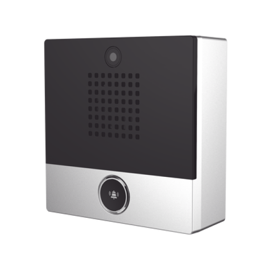 Mini video Intercomunicador para hotelería y hospitales, con diseño elegante, PoE, cámara 1Mpx, 1 botón, 1 relevador integrado de salida y entrada.