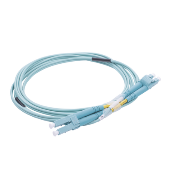 Jumper de Fibra Óptica Multimodo OM4 50/125 LC-LC OFNR (Riser), 2.0 mm, Dúplex, Aqua, 2 metros