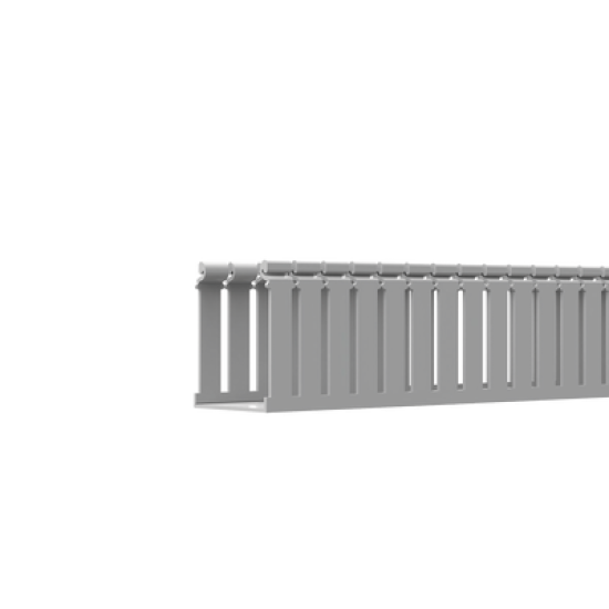 Canaleta Ranurada de PVC con Tapa, Tipo F, 108 mm de Ancho, 79.2 mm de Alto y 2 m de Largo, Color Gris
