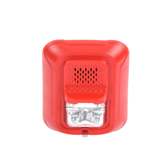 Sonorizador Tipo Chime con Lámpara Estroboscópica a 2 Hilos, Montaje en Pared, Color Rojo, con Configuración Estroboscópica Seleccionable, Nuevo Diseño Moderno y Elegante y Menor Consumo de Corriente